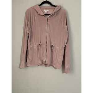 Nine West Active Velour Hoodie Jacket Pink Drawstring Waist Size M